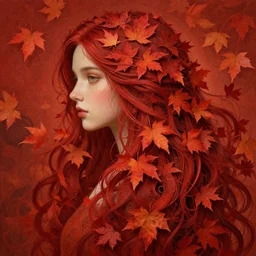 girl with super long hair, hair becoming autumn red leaves, intricate, highly detailed, digital painting, artstation, concept art, smooth, sharp focus, illustration, unreal engine 5, 8 k, art by artgerm and greg rutkowski and alphonse mucha