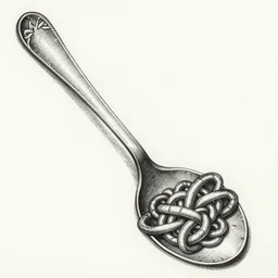 a large knotted spoon, alchemical drawing, ink on paper, durero, 8 k, highly detailed,
