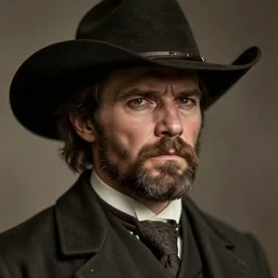 real-life face portrait stubble beard cowboy Roger Clark as Arthur Morgan furrowed brown from red dead redemption 2 dramatic lighting late 1800s Daguerreian photo by Mathew Brady
