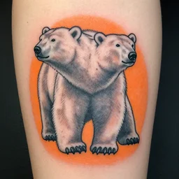tattoo, polar bear tattoo close - up, bright orange background, sketch