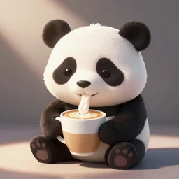 Panda drinking a latte, cute anime style