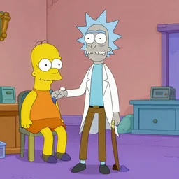 rick and morty in the style of simpsons