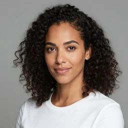 beautiful realistic studio portrait photograph head shot of a beautiful biracial woman wearing a white t shirt age 3 5 three quarter view, by connor hibbs, professional portrait photograph spectacular detail trending on artstation 8 k