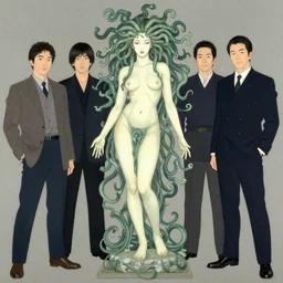portrait of the beautiful gorgon medusa standing on dais by hiroko sakai and kago shintaro and gerald brom and horley alex