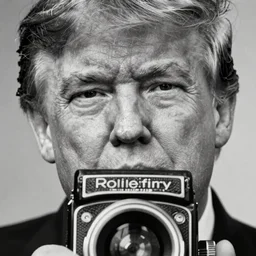 photo of Donald Trump by Diane Arbus, extreme closeup, black and white, high contrast, Rolleiflex, 55mm f/4 lens
