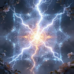 symmetry!! close - up a huge fire lightning ice hybrid magic of magic squares embellished with runes in the mist, floral!, elegant, highly detailed, magic surge, intricate, unreal engine 5, concept art ， by greg rutkowski, loish, highly rendered, digital painting, artstation hq
