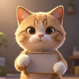 cartoon cat with a sign, photorealistic, high light, epic lighting, glow, high detailed, 4 k resolution by augustus edwin mulready