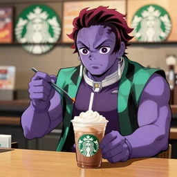 thanos working at starbucks, demon slayer style