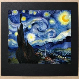 watercolour painting a dark beautlful starry night in an english village, constellation by charles vess on black matte very textured worn paper