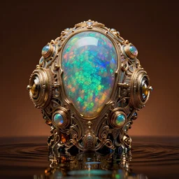 iridescent opal cyber monolith made of opal, moody, warm tones, water reflection, opalescent, opal : : by jeff koons, dan mcpharlin daniel merrian : : ornate, dynamic, particulate, rich colors, intricate, elegant, highly detailed, centered, artstation, smooth, sharp focus, octane render, d