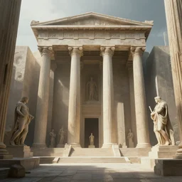 a matte painting of a mystical   Atlantis grec temple pantheon of legends of dynasty brutalist architecture by Frank Lloyd Wright and Zaha Hadid volume light