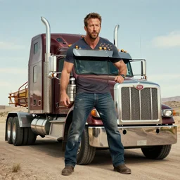ryan reynolds as a big burly strongman trucker, 4 k hd