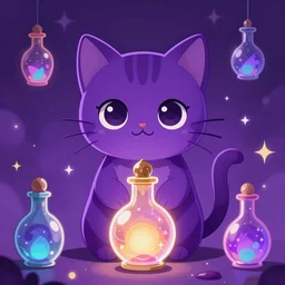 purple cat, magic, mistic, digital art, cute, anime, vibrant vials, centered, aesthetically pleasing, insane details, digital art, deviantart, artstation, ambient light, 8 k