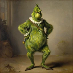 the grinch as christopher colombus, old oil painting