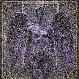 a beautiful purple and black 3 d geometrically printed!!!! mannequin with angel wings!! in the style of james jean, chrome roses!! dripping black iridescent liquid, confident, moody, dramatic, introspective, 4 k, trending on artstation, photorealistic, volumetric lighting, octane render, tarot card with ornate border frame h - 1 0 2 4