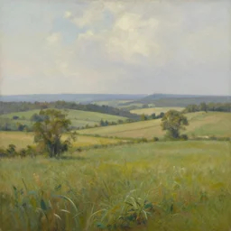 a realistic painting of a serene landscape in the coutnry