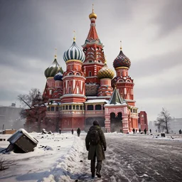 Moscow Red Square post-nuclear war in the snow in Fallout 4, in game screenshot