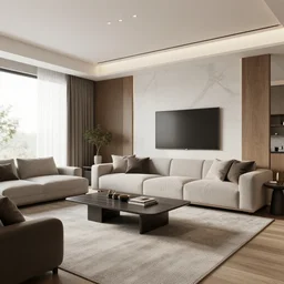 a beautiful modern living room, realistic, hd, 8 k, digital rendering, unreal engine, blender, octane, maya
