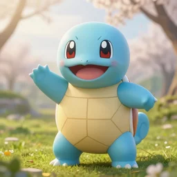 real life squirtle pokemon, cute!!!, heroic!!!, adorable!!!, playful!!!, chubby!!! fluffly!!!, happy!!!, cheeky!!!, mischievous!!!, ultra realistic!!!, spring time, slight overcast weather, golden hour, sharp focus