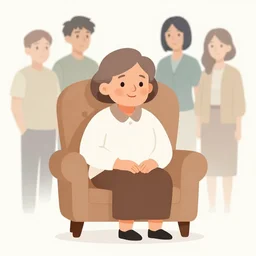 a old lady with brown hair sitting in an armchair. clean cel shaded vector art. shutterstock. behance hd by lois van baarle, artgerm, helen huang, by makoto shinkai and ilya kuvshinov, rossdraws, illustration, art by ilya kuvshinov