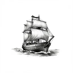 A ship on a deserted island, realism tattoo design on white background