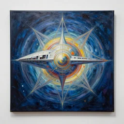elysium mothership retribution sacred geometry canvas carefully structured abstract expressionism painting overdue for being hung on a wall in a modern magical museum world painting on canvas by Eeee Aaa (2041)
