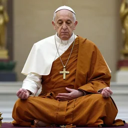 Pope Francis becoming a Buddhist monk and meditating in the lotus pose