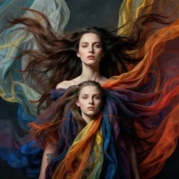 portrait of woman with long hair, fabric cloth drapery by peter mohrbacher and kilian eng, billowing, dramatic, dynamic lighting, intricate, detailed, sharp focus, motion, symmetrical features, david cronenberg vibrant colours, dynamic lighting, photoreal, aesthetics by beksinski, dan mumford, trending on artstation, art by greg rutkowski, 8 k