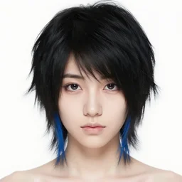 a pale emo girl with short messy black hair, a blue streak, soft facial features, sideswept bangs, 2 0 0 8, myspace photo