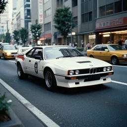 single racecar 1 9 7 8 audi quattro, bmw m 1, movie still, vintage footage on tokyo streets, volumetric lighting, f 8 aperture, cinematic eastman 5 3 8 4 film