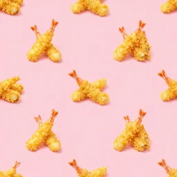 seamless looping design of tempura shrimp on pink background