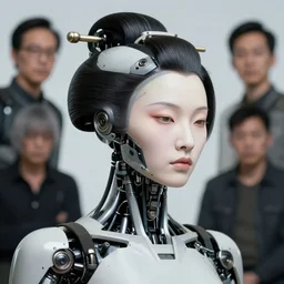 fine art portrait head shot minimal cyborg mech fembot by ilm and bill sienkiewiczand emmanuel shiu, zaha hadid, mgxs, neo - futuristic tactical geisha, studio, mamiya 6 5 mm, iso 4 0 0, f / 5. 6, hyperrealism, studio lighting, studio, high detail, sharp focus, trending on artstation, cgsociety