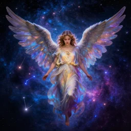 colourful deep, render, hd, hdr, hyperrealistic, stunning art, masterpiece, hyper detailed, constellation of an angel