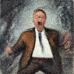 saul goodman, screaming, painting by phil hale, giger, beksinski,'action lines '!!!, graphic style, visible brushstrokes, motion blur, blurry