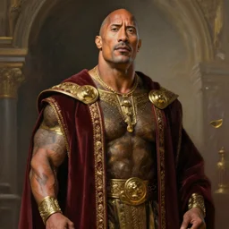 Dwayne Rock Johnson as a regal philosopher king. Academic painting by Greg Rutkowski, Mobile still frame. 4K UHD