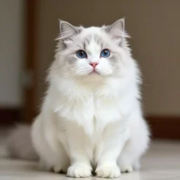 Fluffy white and gray cat, very cute, 4K