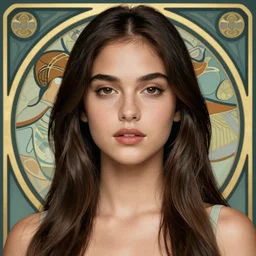 realistic detailed beautiful portrait of ana de armas by Anna and Elena Balbusso, Art Nouveau, rich deep vibrant colors