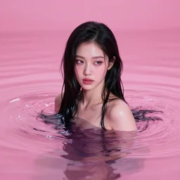 lee jin - eun emerging from pink water in cyberpunk theme by greg rutkowski, rule of thirds, seductive look, beautiful, refined, masterpiece