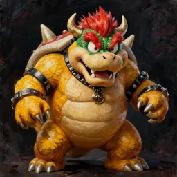 A portrait painting of Bowser in the style of Frank Frazetta, 4k, Highly Detailed, Dark Fantasy, Epic Lighting