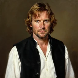 portrait of hugh laurie as han solo in star wars, wearing han solos cloth, a black vest and white shirt, hyperrealistic, very detailed painting by glenn fabry, by joao ruas, by artgerm