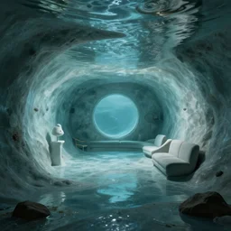 photo of a bizarre oddly-shaped interior submerged in water everywhere