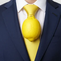 a lemon wearing a suit