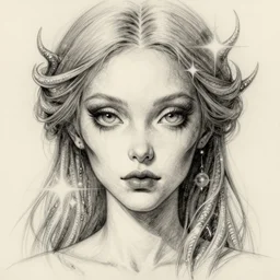 a sketch drawing, ultra detailed, portrait, mystical, alien, fantastic, magic, beautiful eyes, beautiful woman, surreal, trending on artstation