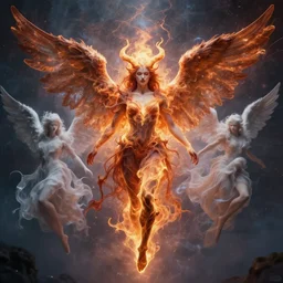 angelic fiery satanic seraphim, infinite dream of all mystical human fractal consciousness experiencing itself subjectively, transcendent, alex grey, emek, Gunther von Hagens, highly detailed, cinematic, dramatic, sublime