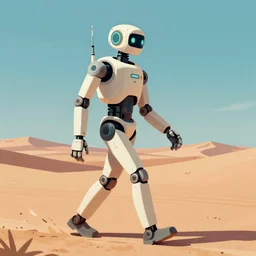 drawing of a robot walking on a desert, concept art by james gilleard, trending on artstation, retrofuturism, concept art, 2 d game art, sci - fi