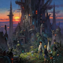 baroque oil painting of anime key visual environment of a eden in a cyberpunk world, brutalist, dark fantasy, sunset, rule of thirds, digital cel shading, fake hidden detail, trending on pixiv fanbox, style of makoto shinkai studio ghibli jamie wyeth james gilleard greg rutkowski