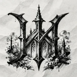 gothic symbol black and white drawing ink bleed crumpled paper gritty flat hyperdetailed