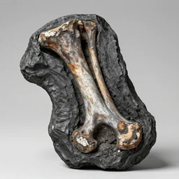 femur inside coal, fossil