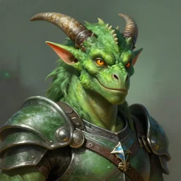dnd dragonborn, with light leather armor which is green, fantasy art, portrait, headshot