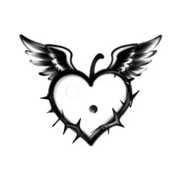 tattoo design, thorny heart yin-yang winged, simple design on white background, clean black pen drawing